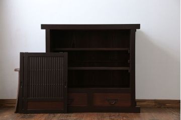 アンティーク家具　アンティーク 丸桟仕上げ モダンな三尺水屋箪笥サイドボード(収納棚)