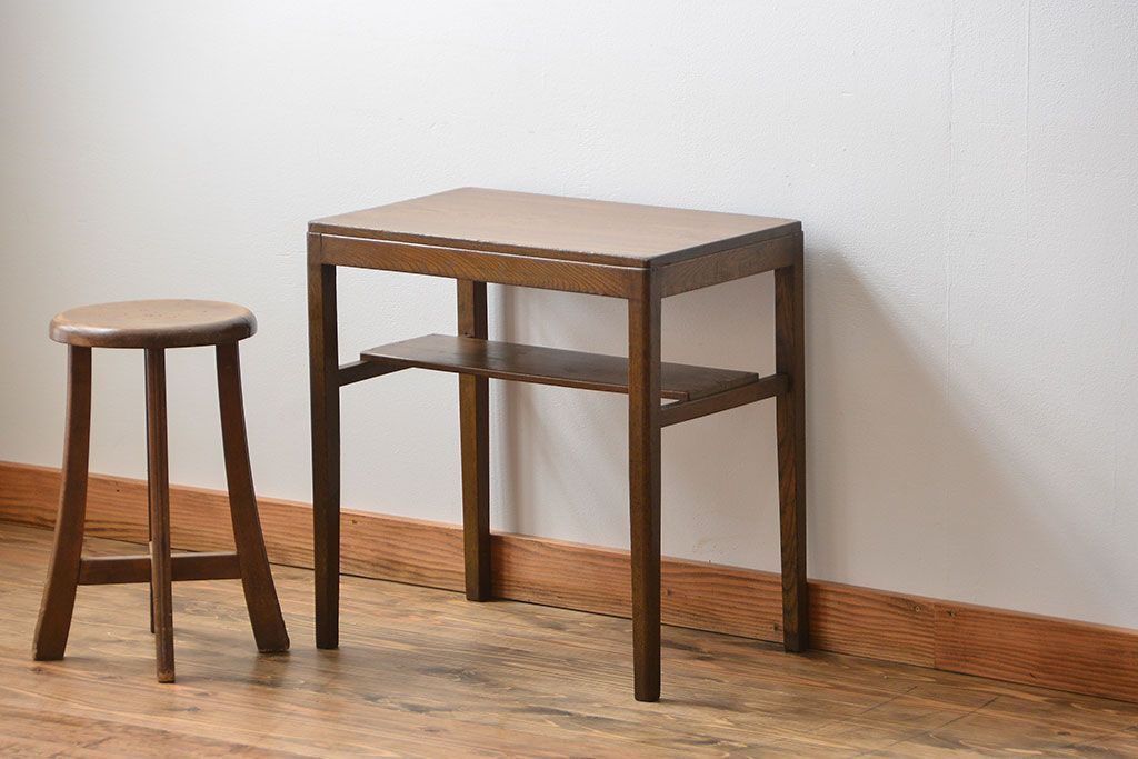 レトロ家具　昭和レトロ 古い栓材のアンティークサイドテーブル(机)