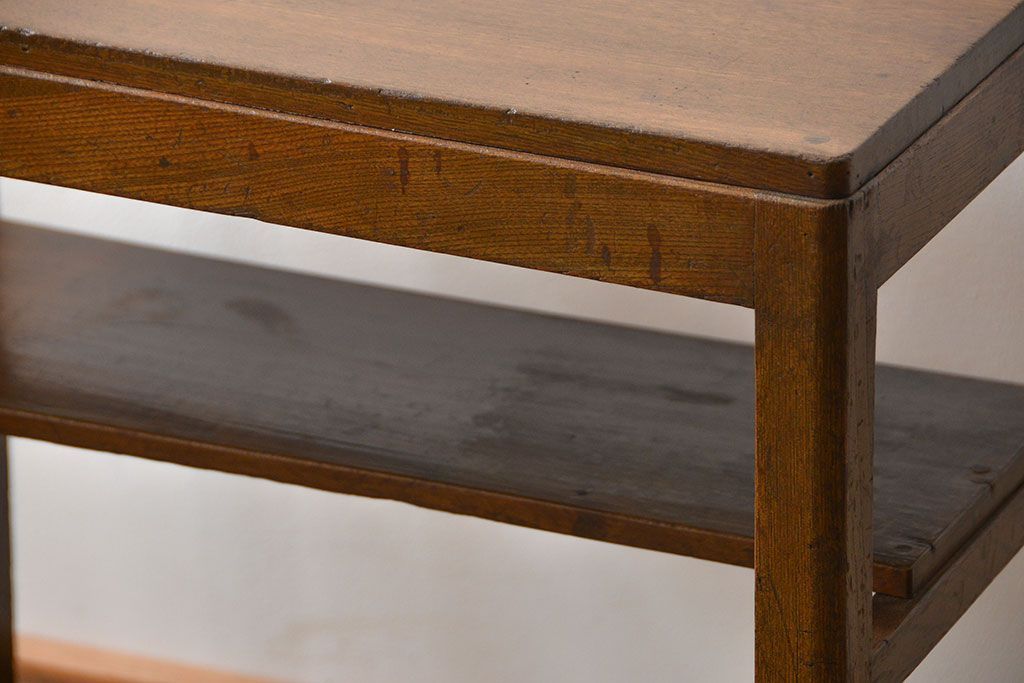 レトロ家具　昭和レトロ 古い栓材のアンティークサイドテーブル(机)