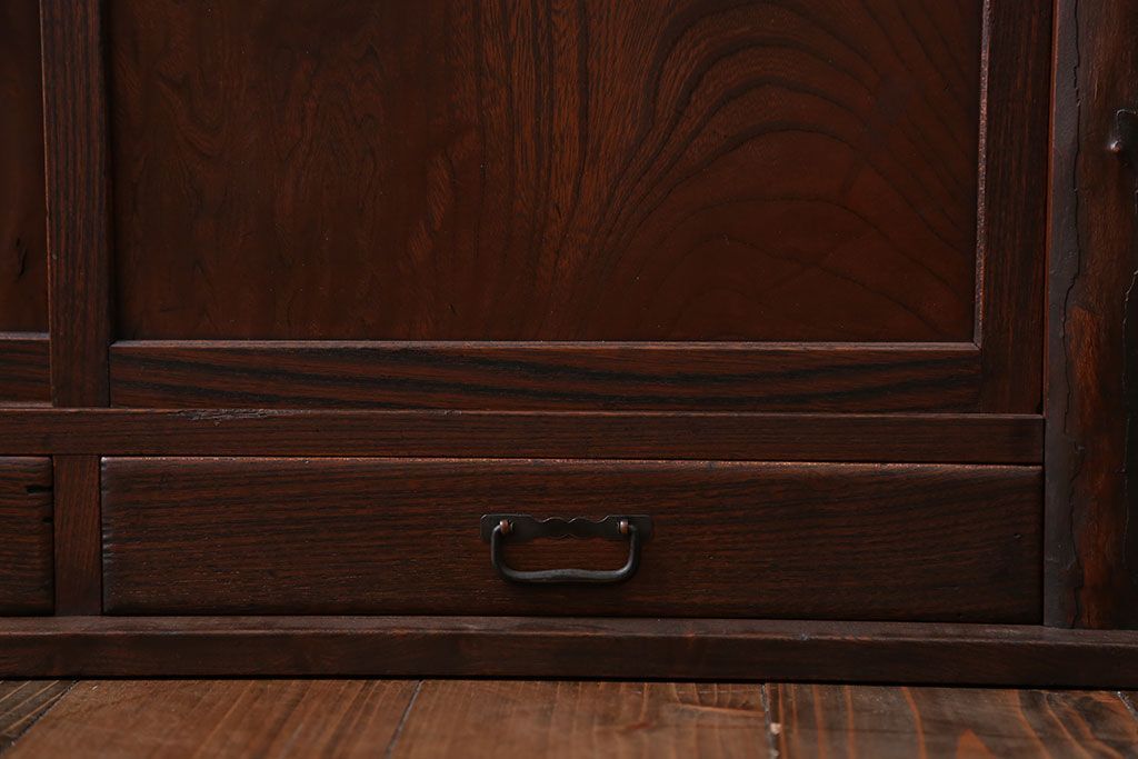 アンティーク家具　古民具・骨董 古い欅材の引き出し付き置き床(ローボード)