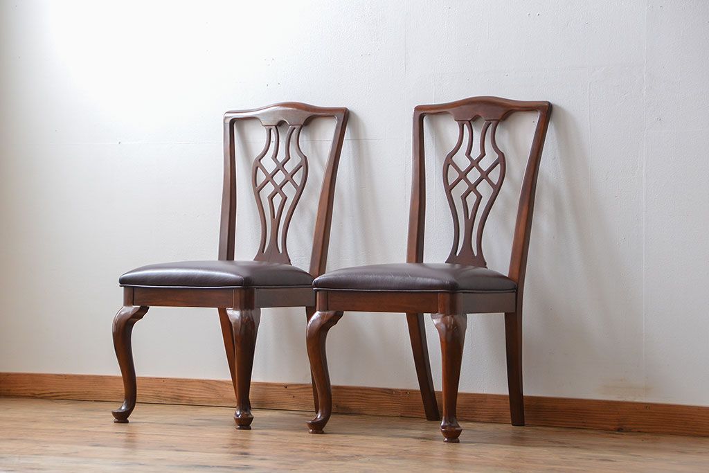 中古　ドレクセル　マホガニー材　ダイニングチェア2脚セット(1)(椅子、イス)