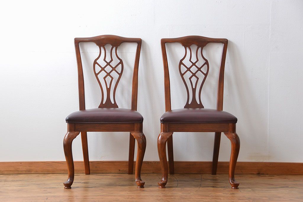 中古　ドレクセル　マホガニー材　ダイニングチェア2脚セット(1)(椅子、イス)