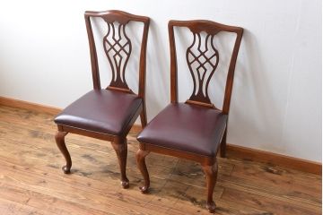 中古　ドレクセル　マホガニー材　ダイニングチェア2脚セット(1)(椅子、イス)