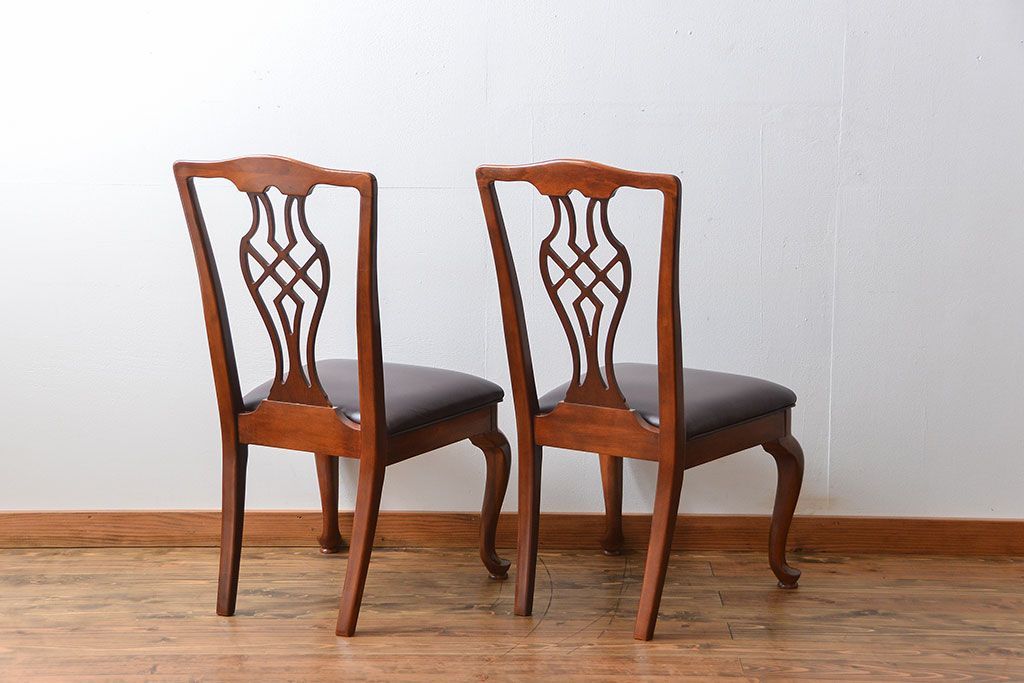 中古　ドレクセル　マホガニー材　ダイニングチェア2脚セット(1)(椅子、イス)