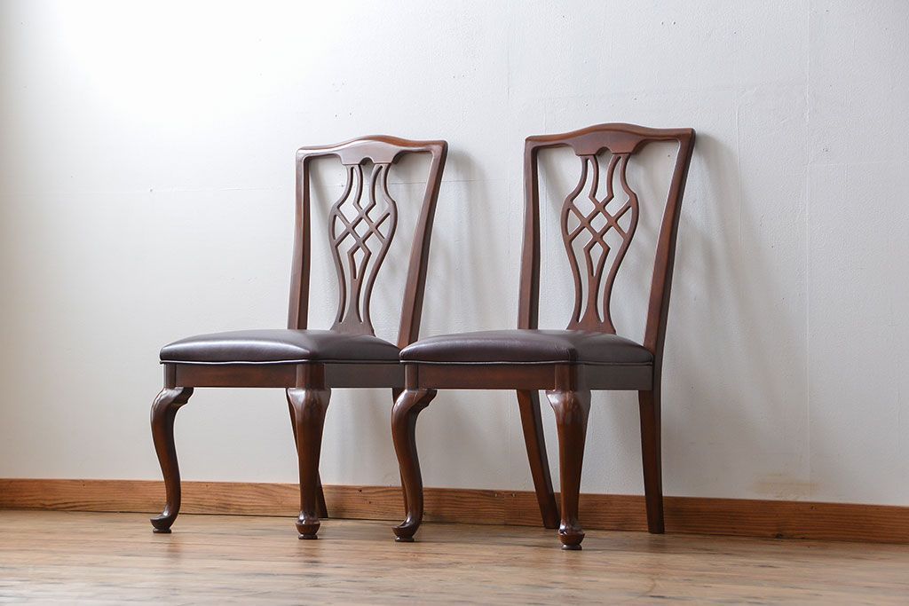 中古　ドレクセル　マホガニー材　ダイニングチェア2脚セット(2)(椅子、イス)