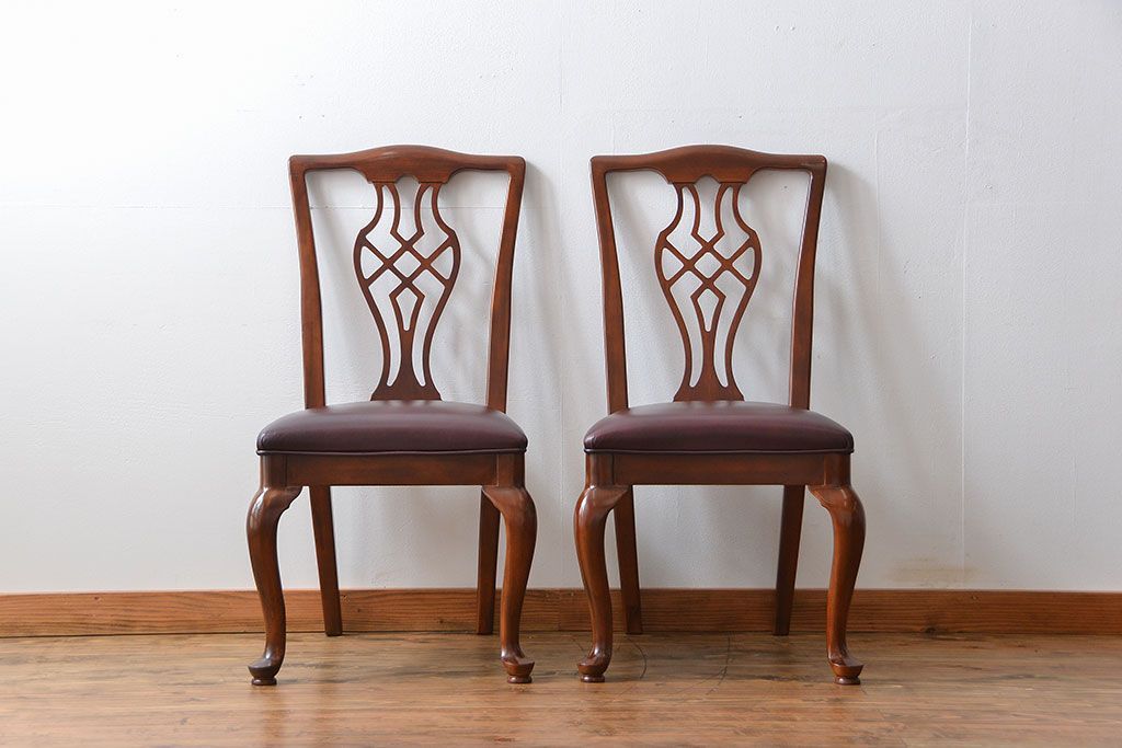 中古　ドレクセル　マホガニー材　ダイニングチェア2脚セット(2)(椅子、イス)