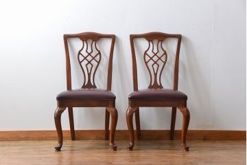 中古　ドレクセル　マホガニー材　ダイニングチェア2脚セット(2)(椅子、イス)