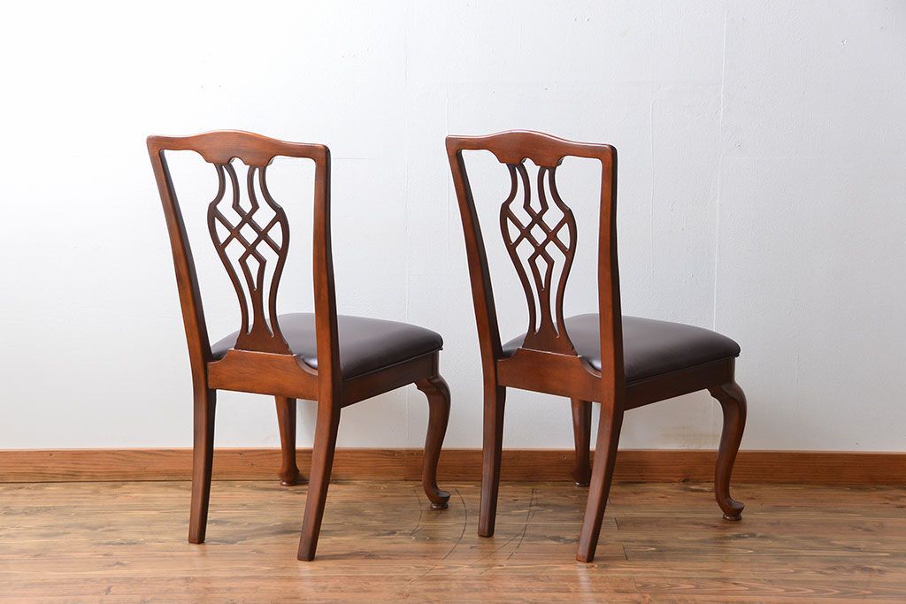 中古　ドレクセル　マホガニー材　ダイニングチェア2脚セット(2)(椅子、イス)