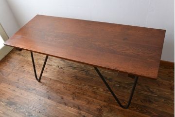 アンティーク家具　アンティーク 天板ナラ材の大きな鉄脚作業台(テーブル、机)