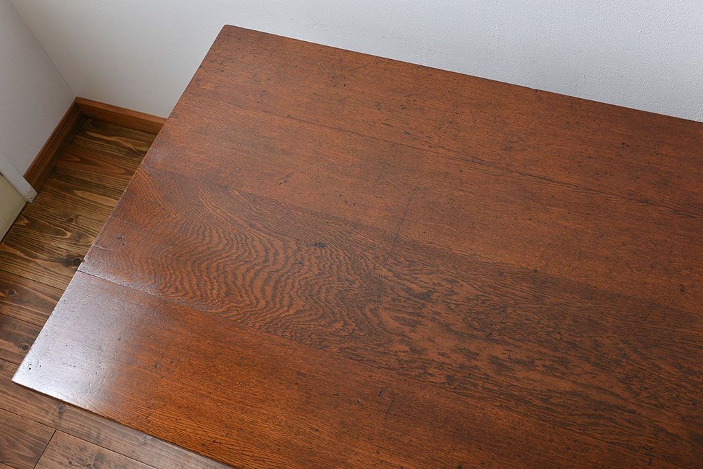 アンティーク家具　アンティーク 天板ナラ材の大きな鉄脚作業台(テーブル、机)