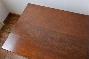 アンティーク家具　アンティーク 天板ナラ材の大きな鉄脚作業台(テーブル、机)