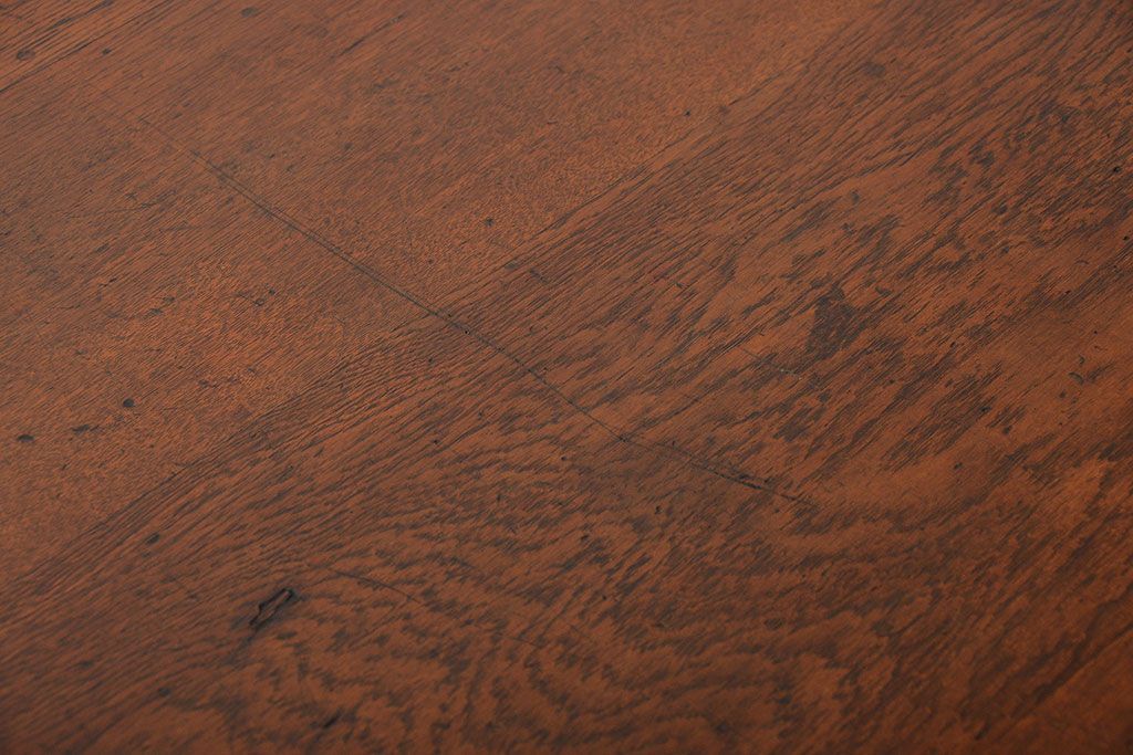 アンティーク家具　アンティーク 天板ナラ材の大きな鉄脚作業台(テーブル、机)