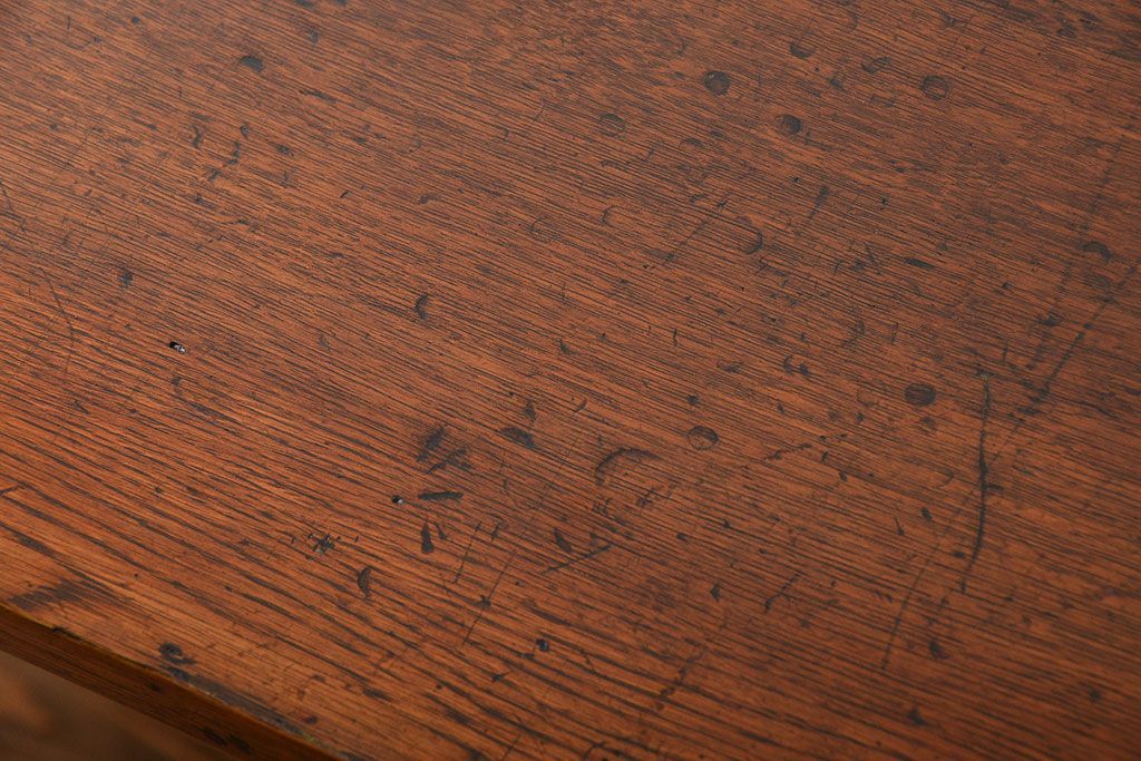 アンティーク家具　アンティーク 天板ナラ材の大きな鉄脚作業台(テーブル、机)