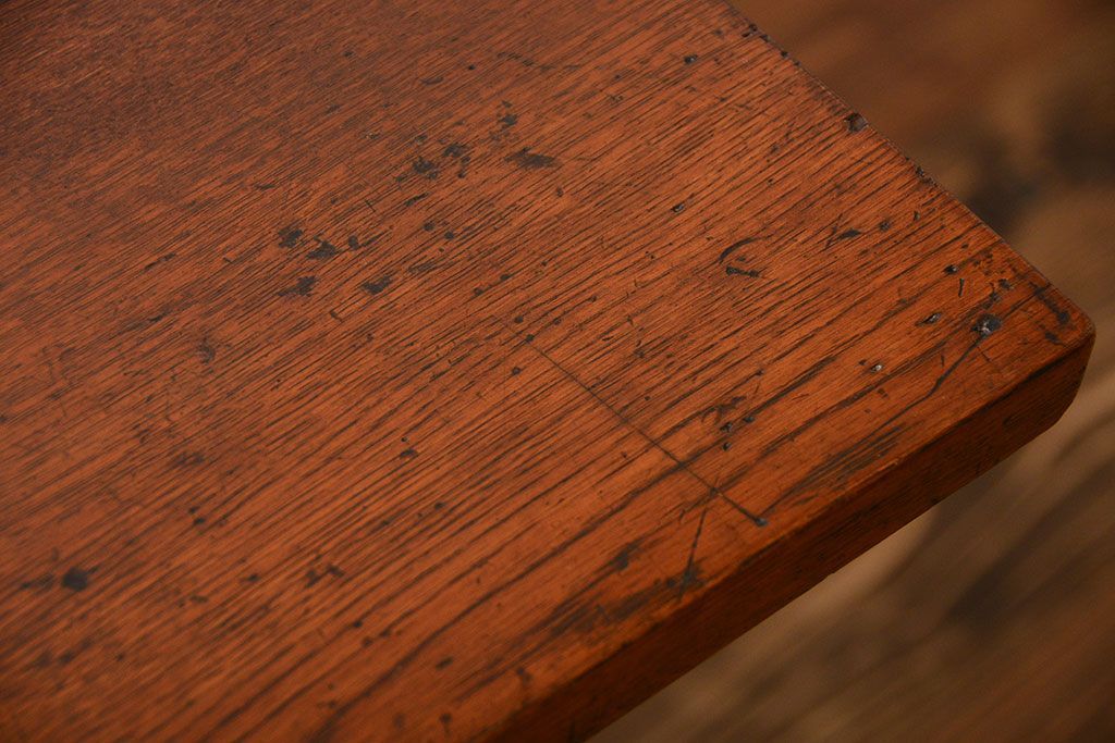 アンティーク家具　アンティーク 天板ナラ材の大きな鉄脚作業台(テーブル、机)