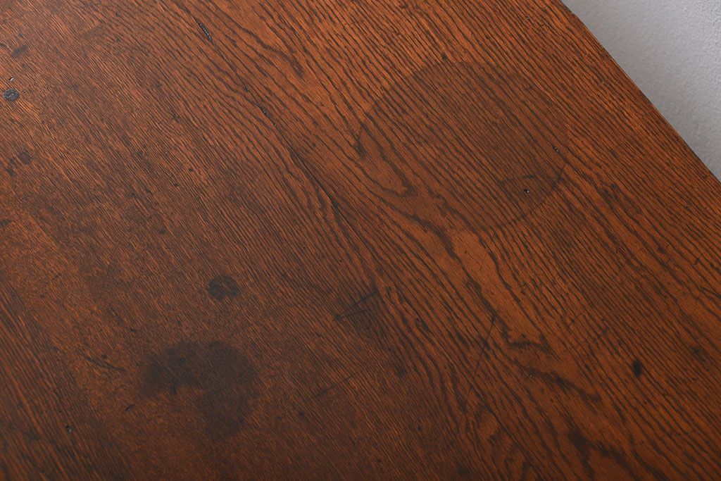 アンティーク家具　アンティーク 天板ナラ材の大きな鉄脚作業台(テーブル、机)