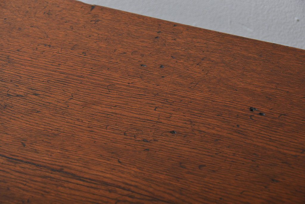 アンティーク家具　アンティーク 天板ナラ材の大きな鉄脚作業台(テーブル、机)