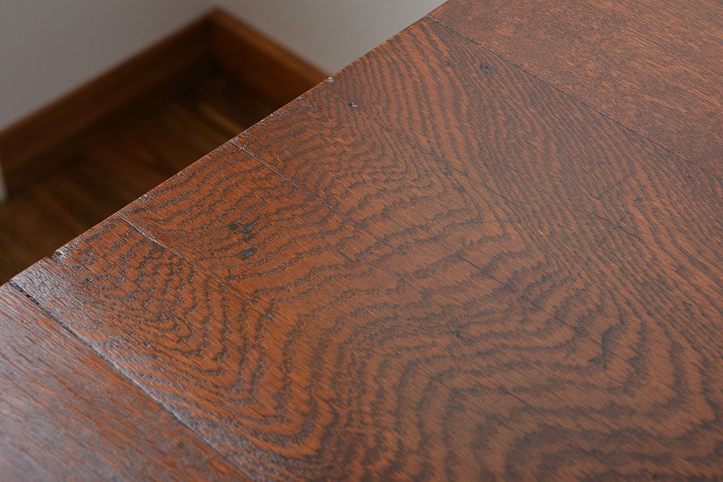 アンティーク家具　アンティーク 天板ナラ材の大きな鉄脚作業台(テーブル、机)