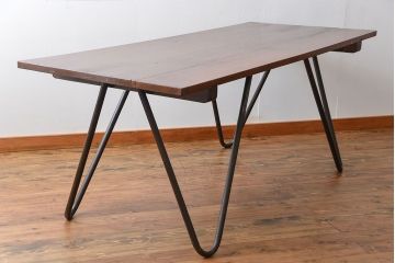 アンティーク家具　アンティーク 天板ナラ材の大きな鉄脚作業台(テーブル、机)