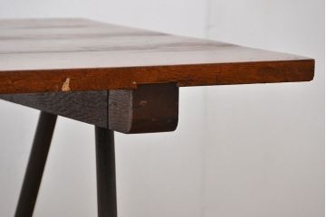 アンティーク家具　アンティーク 天板ナラ材の大きな鉄脚作業台(テーブル、机)