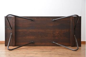 アンティーク家具　アンティーク 天板ナラ材の大きな鉄脚作業台(テーブル、机)