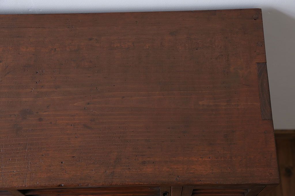 レトロ家具　昭和レトロ 古い木の気泡ガラス収納棚(戸棚、食器棚、下駄箱)