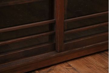 レトロ家具　昭和レトロ 古い木の気泡ガラス収納棚(戸棚、食器棚、下駄箱)