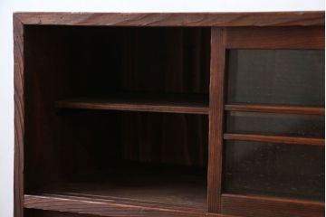 レトロ家具　昭和レトロ 古い木の気泡ガラス収納棚(戸棚、食器棚、下駄箱)