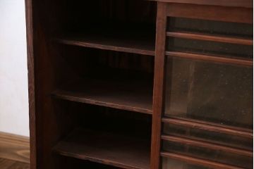 レトロ家具　昭和レトロ 古い木の気泡ガラス収納棚(戸棚、食器棚、下駄箱)
