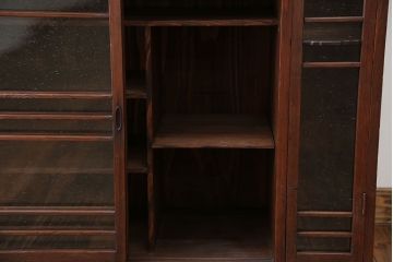 レトロ家具　昭和レトロ 古い木の気泡ガラス収納棚(戸棚、食器棚、下駄箱)