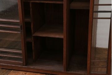 レトロ家具　昭和レトロ 古い木の気泡ガラス収納棚(戸棚、食器棚、下駄箱)