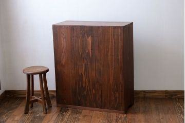 レトロ家具　昭和レトロ 古い木の気泡ガラス収納棚(戸棚、食器棚、下駄箱)