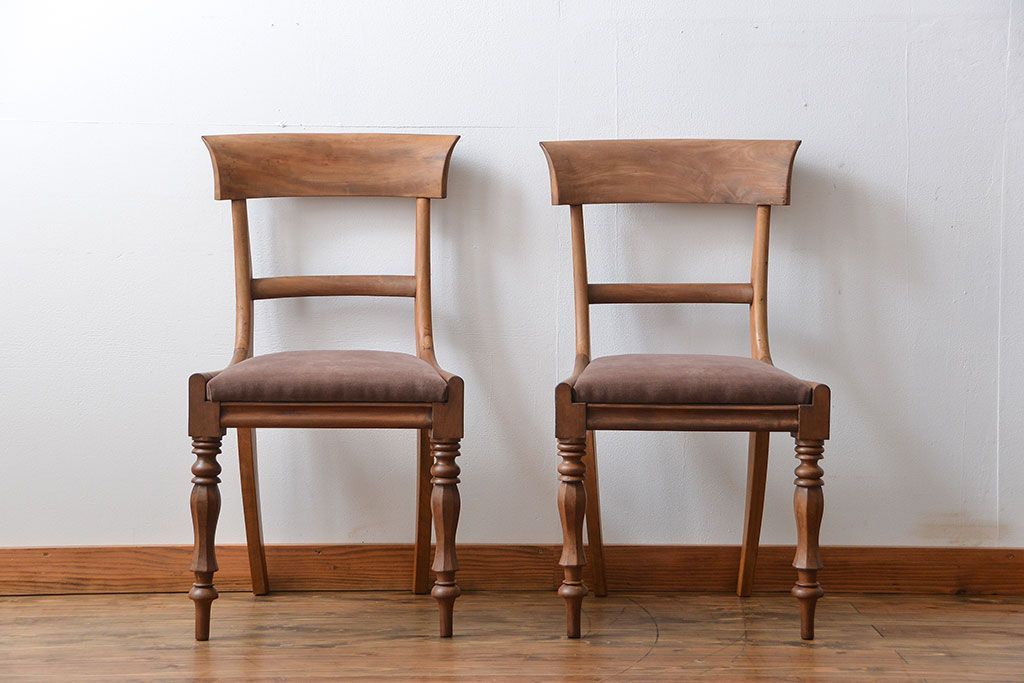 アンティーク家具　フランスアンティーク 木味のステキなフレンチチェア2脚セット(椅子、イス)