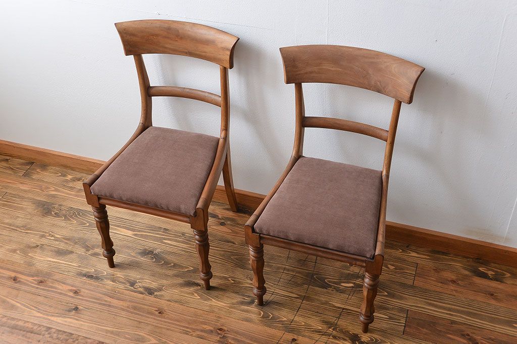 アンティーク家具　フランスアンティーク 木味のステキなフレンチチェア2脚セット(椅子、イス)