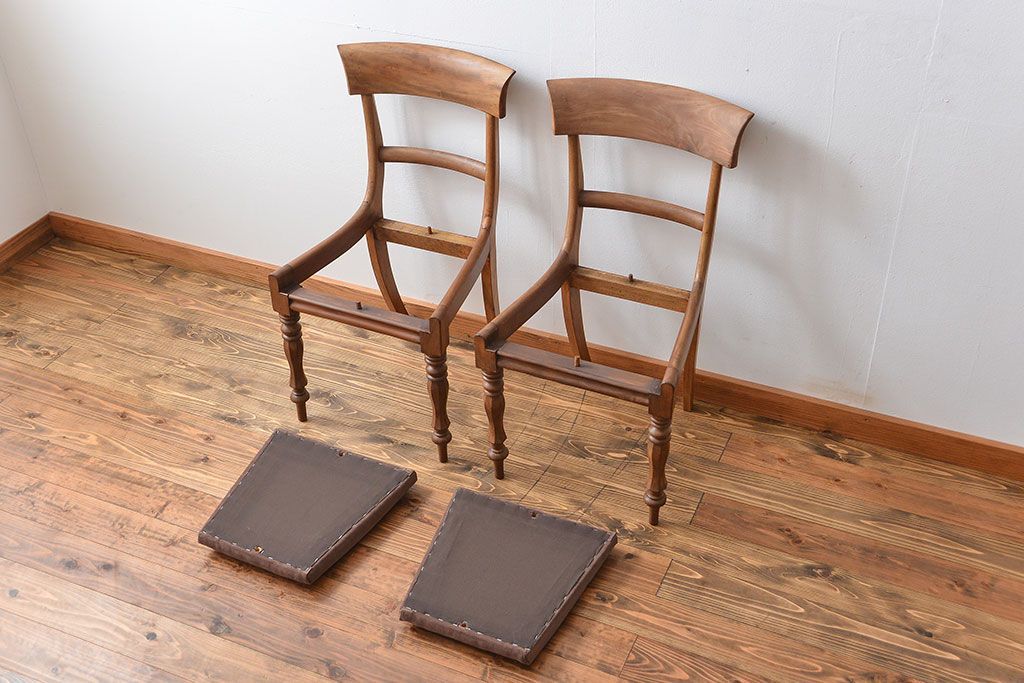 アンティーク家具　フランスアンティーク 木味のステキなフレンチチェア2脚セット(椅子、イス)