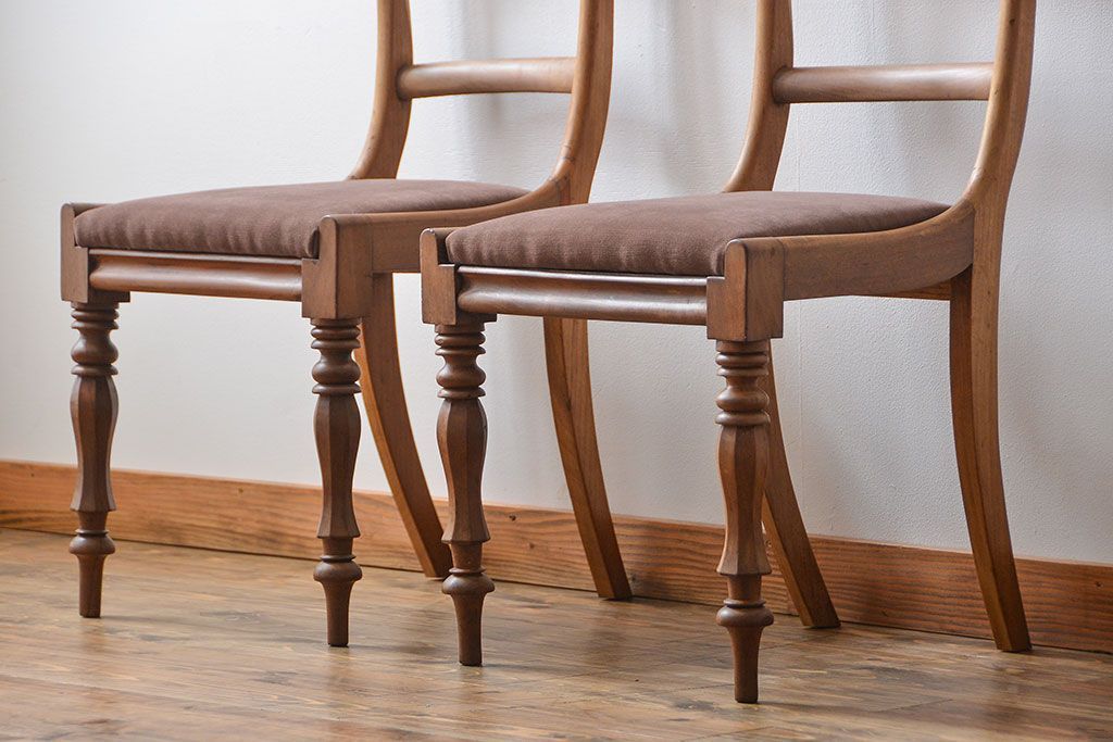 アンティーク家具　フランスアンティーク 木味のステキなフレンチチェア2脚セット(椅子、イス)