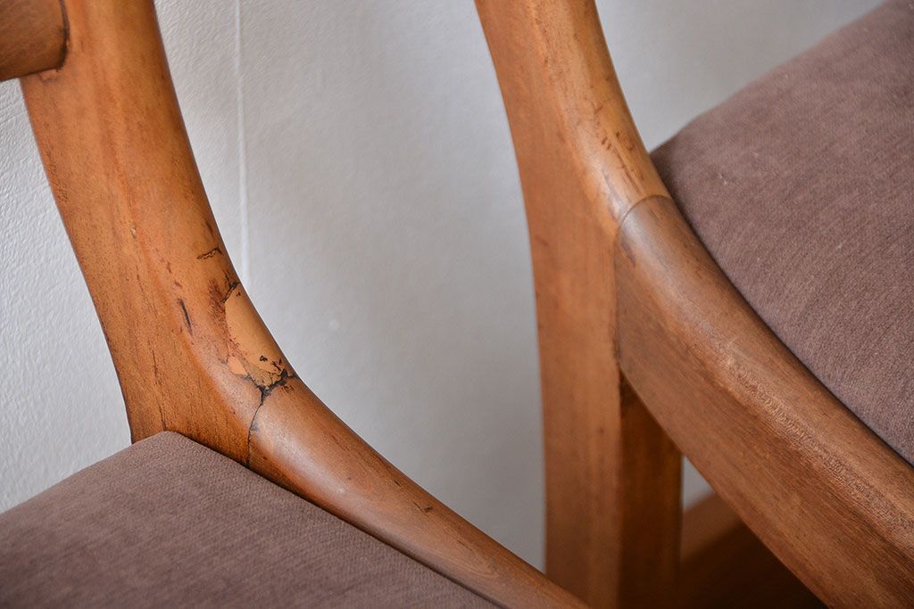 アンティーク家具　フランスアンティーク 木味のステキなフレンチチェア2脚セット(椅子、イス)