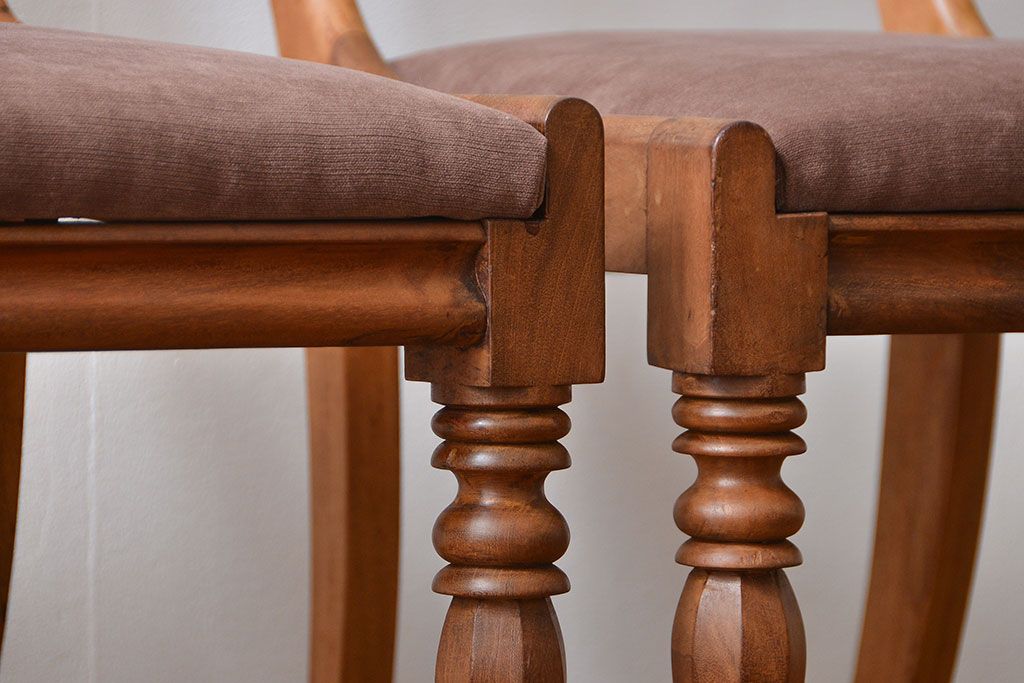 アンティーク家具　フランスアンティーク 木味のステキなフレンチチェア2脚セット(椅子、イス)