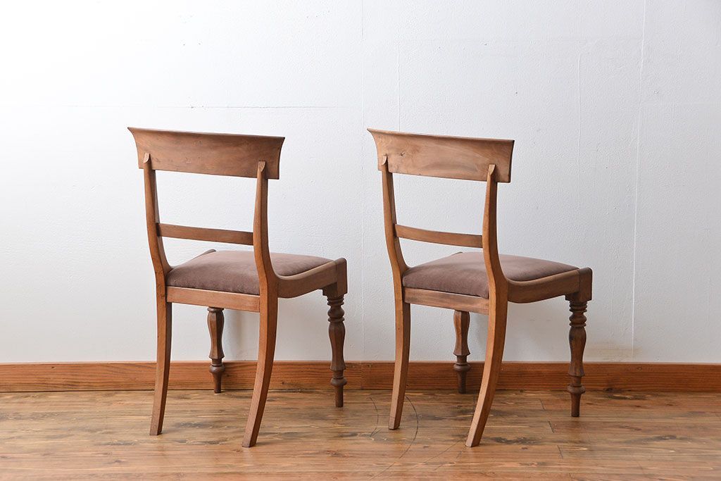 アンティーク家具　フランスアンティーク 木味のステキなフレンチチェア2脚セット(椅子、イス)