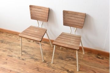 アンティーク家具　イギリスアンティーク ペンキのはげたガーデンチェア2脚セット(1)(椅子、イス)