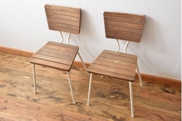 アンティーク家具　イギリスアンティーク ペンキのはげたガーデンチェア2脚セット(2)(椅子、イス)