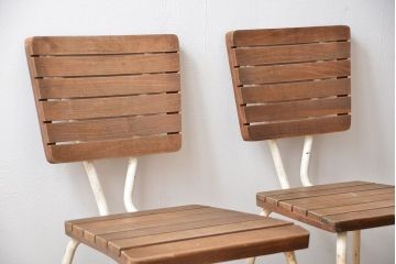 アンティーク家具　イギリスアンティーク ペンキのはげたガーデンチェア2脚セット(2)(椅子、イス)