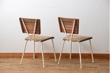 アンティーク家具　イギリスアンティーク ペンキのはげたガーデンチェア2脚セット(2)(椅子、イス)