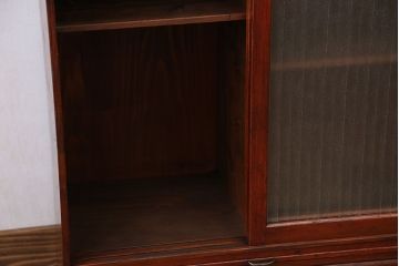 アンティーク家具　アンティーク 小さな格納テーブル付きの銀モールガラス収納棚(戸棚)