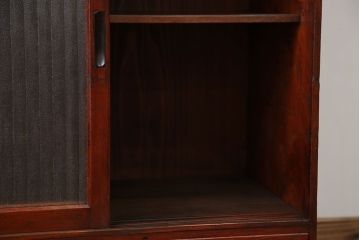 アンティーク家具　アンティーク 小さな格納テーブル付きの銀モールガラス収納棚(戸棚)