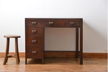 アンティーク家具　希少なアンティーク左片袖机(テーブル、デスク、在宅ワーク、在宅用)