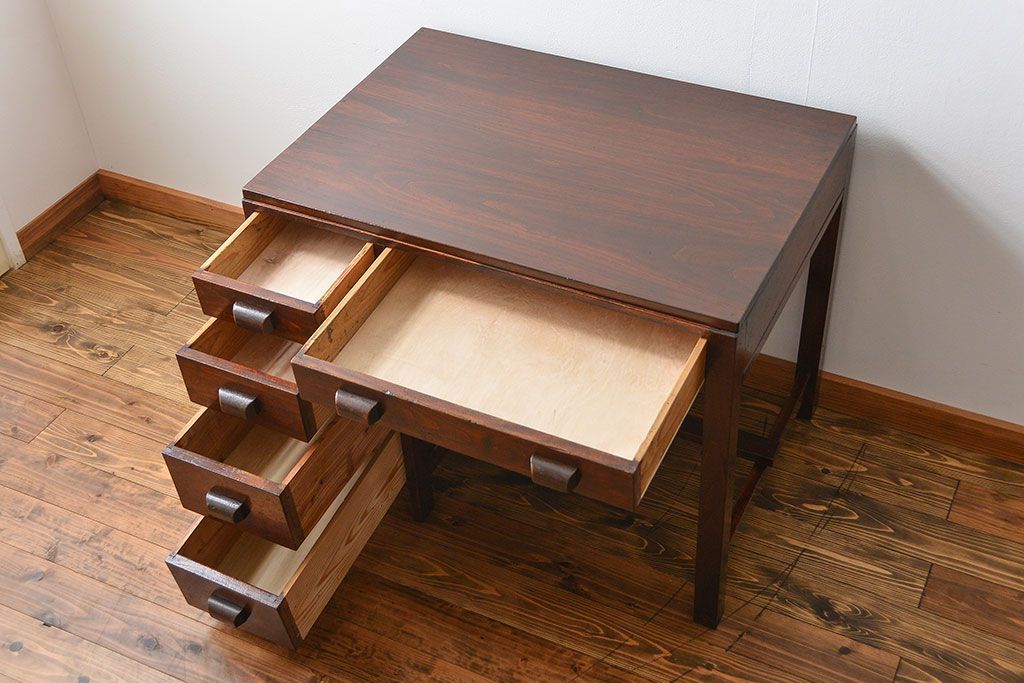 アンティーク家具　希少なアンティーク左片袖机(テーブル、デスク、在宅ワーク、在宅用)