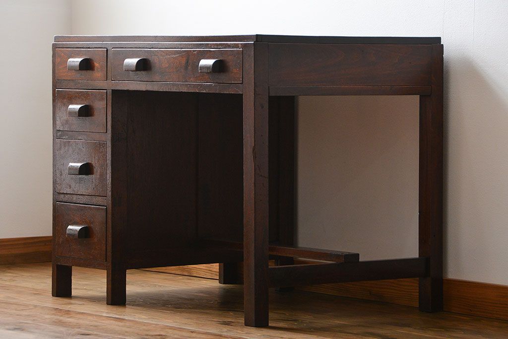 アンティーク家具　希少なアンティーク左片袖机(テーブル、デスク、在宅ワーク、在宅用)