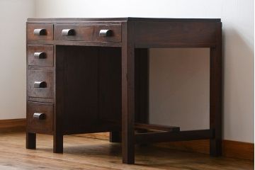 アンティーク家具　希少なアンティーク左片袖机(テーブル、デスク、在宅ワーク、在宅用)