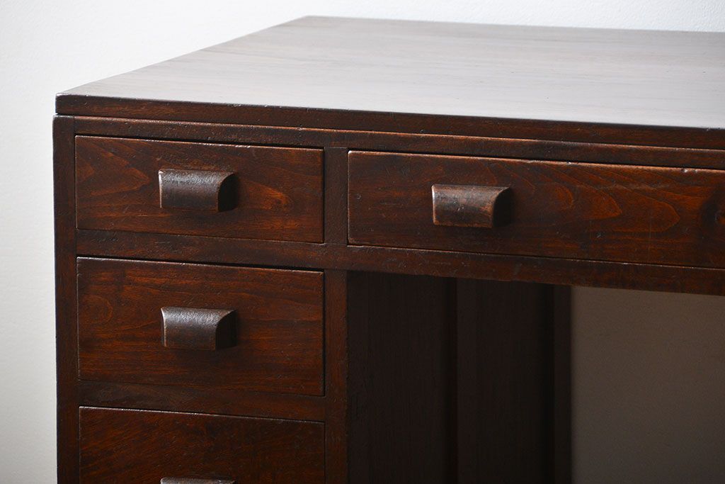 アンティーク家具　希少なアンティーク左片袖机(テーブル、デスク、在宅ワーク、在宅用)