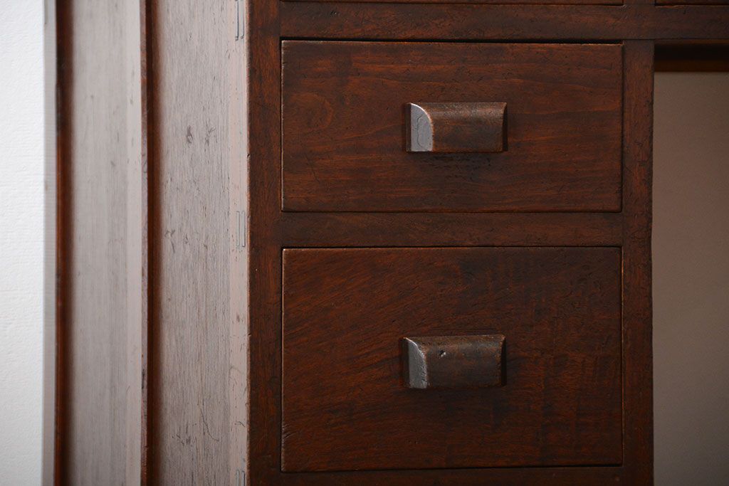 アンティーク家具　希少なアンティーク左片袖机(テーブル、デスク、在宅ワーク、在宅用)